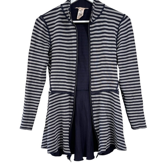 Soft surroundings navy blue gray striped Soft zip up Sweater Women size XS - Picture 6 of 12